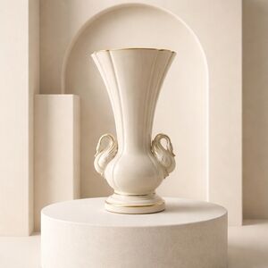 Vintage Abington Pottery Vase #417 Gold Trim Swan Handles: 11x6